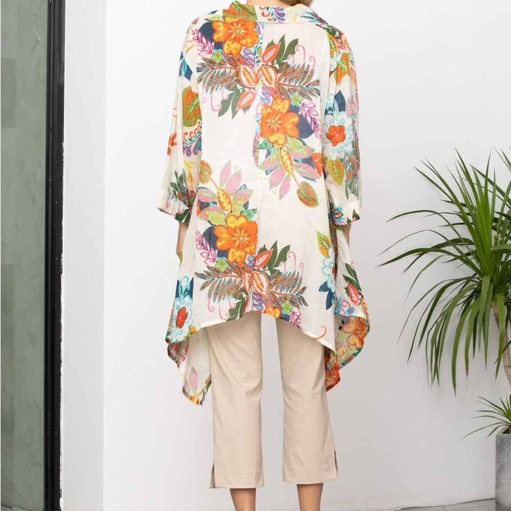 Orange Fashion Village Floral Tunic - White with Blue Green, Orange & Pink NWT - Picture 10 of 12